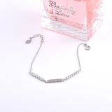 925 Silver Rectangle Strips Bracelet Zircon Beads Bangles