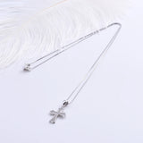 925 Silver Maple Leaf Zircon Big Cross Pendant Necklace for Women