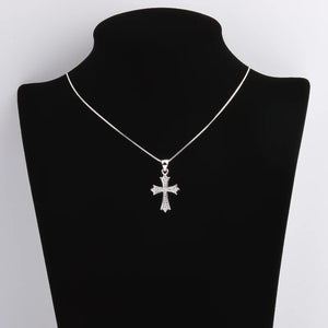 925 Silver Maple Leaf Zircon Big Cross Pendant Necklace for Women