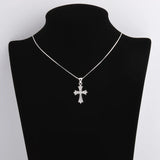 925 Silver Maple Leaf Zircon Big Cross Pendant Necklace for Women