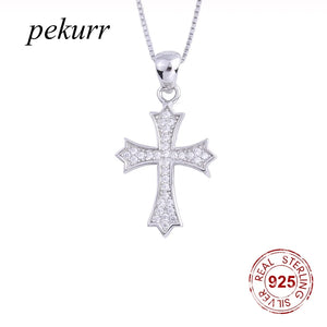 925 Silver Maple Leaf Zircon Big Cross Pendant Necklace for Women