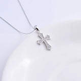 925 Silver Maple Leaf Zircon Big Cross Pendant Necklace for Women