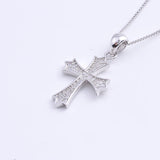 925 Silver Maple Leaf Zircon Big Cross Pendant Necklace for Women
