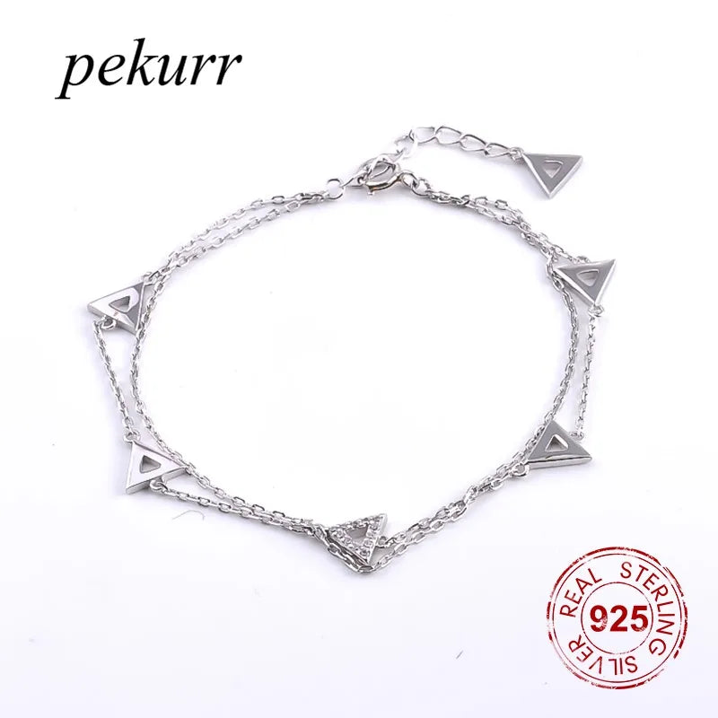 925 Sterling Silver Zircon Triangle Wrist Bracelet For Women