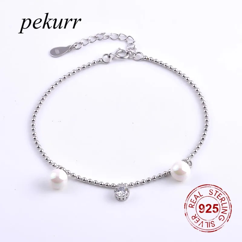 925 Silver Round Pearl Bracelet for Women