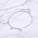 925 Silver Round Pearl Bracelet for Women