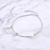 925 Silver Mini Round Wheel Pearl Wrist Bracelet Silver Beads Chains