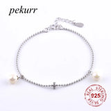 925 Silver Mini Round Wheel Pearl Wrist Bracelet Silver Beads Chains