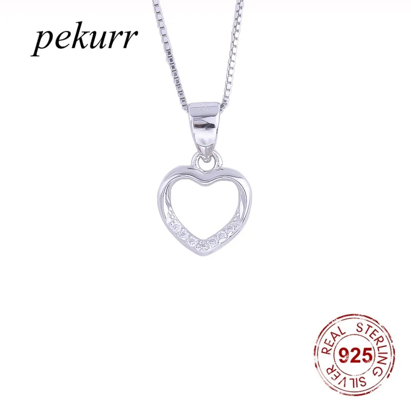 925 Silver Hollow Zircon Heart Necklace For Women