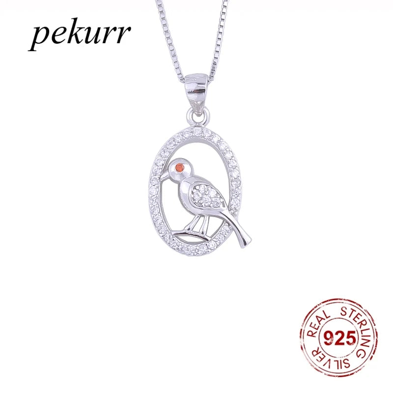 925 Silver Sparrow Fly Bird Necklace Zircon Hoop Pendants Jewelry