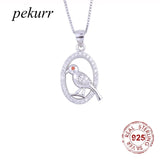 925 Silver Sparrow Fly Bird Necklace Zircon Hoop Pendants Jewelry