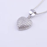 925 Silver Zircon Stripe Heart Necklace Big Love Pendant Choker Gift