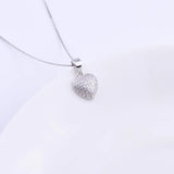 925 Silver Zircon Stripe Heart Necklace Big Love Pendant Choker Gift