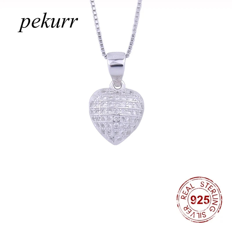 925 Silver Zircon Stripe Heart Necklace Big Love Pendant Choker Gift