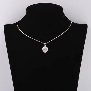 925 Silver Zircon Stripe Heart Necklace Big Love Pendant Choker Gift
