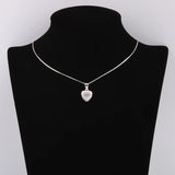 925 Silver Zircon Stripe Heart Necklace Big Love Pendant Choker Gift