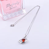 925 Silver Ruby Crystal Jagged Heart Necklace Zircon Pendant Wedding Jewelry