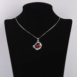 925 Silver Ruby Crystal Jagged Heart Necklace Zircon Pendant Wedding Jewelry