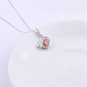 925 Silver Ruby Crystal Jagged Heart Necklace Zircon Pendant Wedding Jewelry