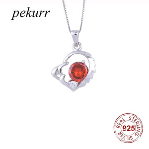 925 Silver Ruby Crystal Jagged Heart Necklace Zircon Pendant Wedding Jewelry