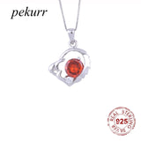 925 Silver Ruby Crystal Jagged Heart Necklace Zircon Pendant Wedding Jewelry