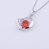 925 Silver Ruby Crystal Jagged Heart Necklace Zircon Pendant Wedding Jewelry