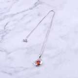 925 Silver Ruby Crystal Jagged Heart Necklace Zircon Pendant Wedding Jewelry