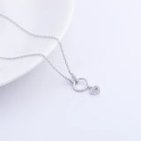 925 Silver Hoop Zircon Heart Necklace Long Chain Pendant Jewelry