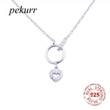 925 Silver Hoop Zircon Heart Necklace Long Chain Pendant Jewelry