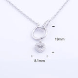 925 Silver Hoop Zircon Heart Necklace Long Chain Pendant Jewelry