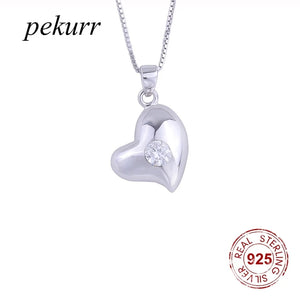 925 Silver Zircon Heart Necklace Crystal Pendant Jewelry