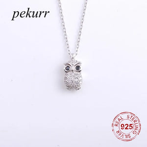 925 Silver Owl Necklace Zircon Pendant Choker Party Jewelry
