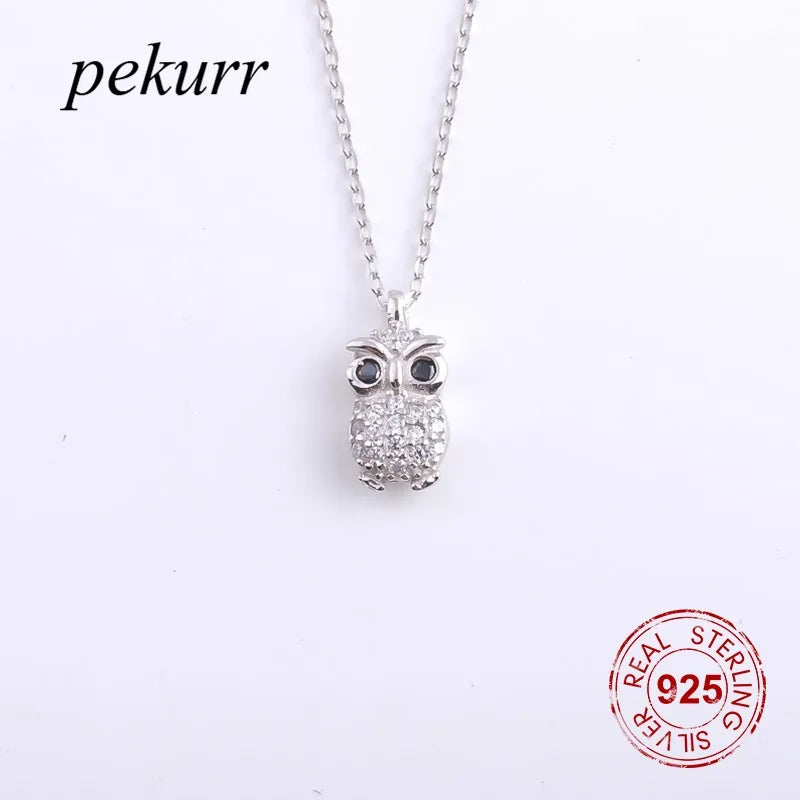 925 Silver Owl Necklace Zircon Pendant Choker Party Jewelry