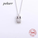 925 Silver Owl Necklace Zircon Pendant Choker Party Jewelry