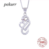 925 Silver Snake Heart Necklace Zircon Pendant
