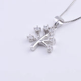 925 Silver Tree of Life Necklace Zircon Leaf Pendants Choker Jewelry