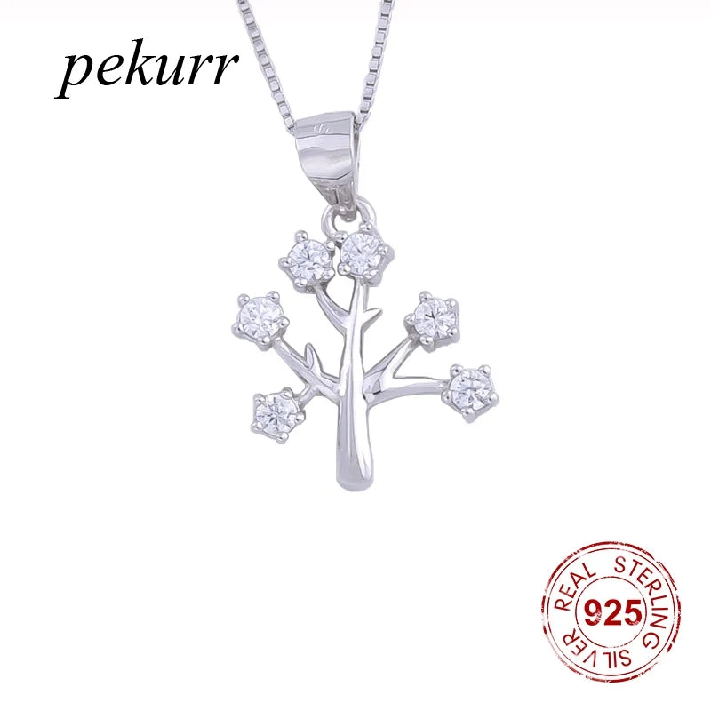 925 Silver Tree of Life Necklace Zircon Leaf Pendants Choker Jewelry