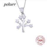 925 Silver Tree of Life Necklace Zircon Leaf Pendants Choker Jewelry