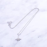 925 Silver V Branch Strip & CZ Anise Star Long Necklace