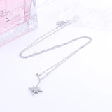 925 Silver V Branch Strip & CZ Anise Star Long Necklace