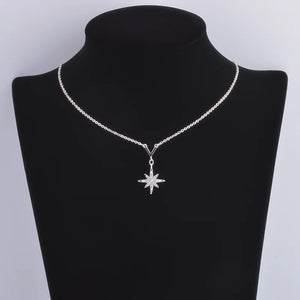 925 Silver V Branch Strip & CZ Anise Star Long Necklace