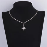 925 Silver V Branch Strip & CZ Anise Star Long Necklace