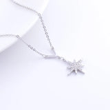925 Silver V Branch Strip & CZ Anise Star Long Necklace