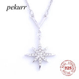 925 Silver V Branch Strip & CZ Anise Star Long Necklace