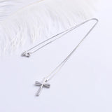 925 Silver Wave Surface Zircon Big Cross Female Pendant with Long Chain