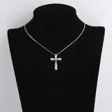 925 Silver Wave Surface Zircon Big Cross Female Pendant with Long Chain