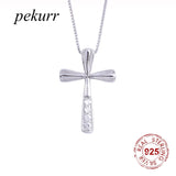 925 Silver Wave Surface Zircon Big Cross Female Pendant with Long Chain