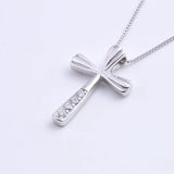 925 Silver Wave Surface Zircon Big Cross Female Pendant with Long Chain