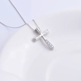 925 Silver Wave Surface Zircon Big Cross Female Pendant with Long Chain