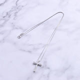 925 Silver Wave Surface Zircon Big Cross Female Pendant with Long Chain